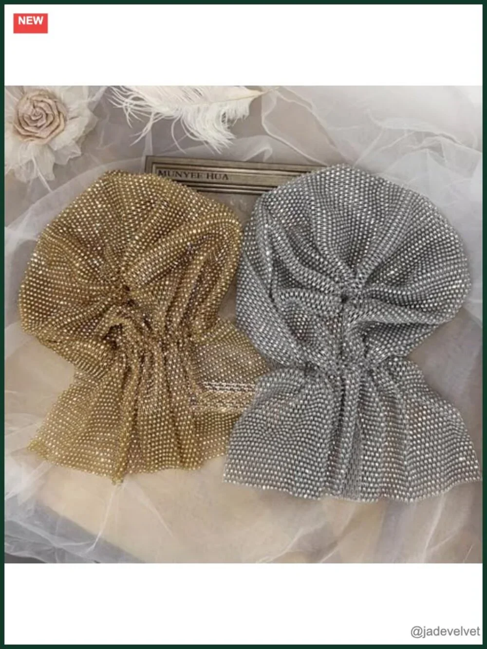 Rhinestone Head Scarf Stretchy Slip-On Rave Turban Handmade Sparkly Hijab